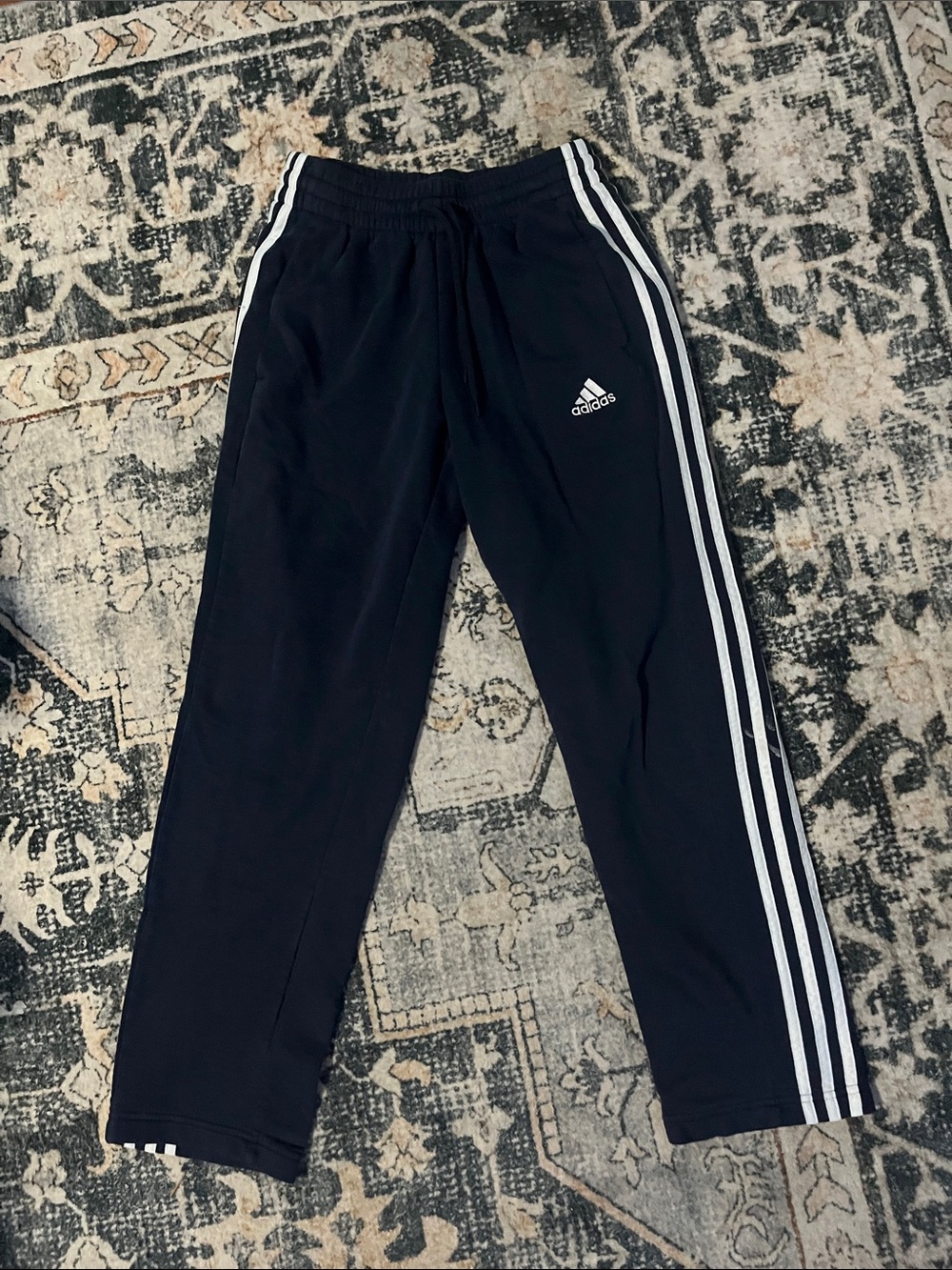 adidas Navy Blue Cotton Joggers with White Three-Stripes